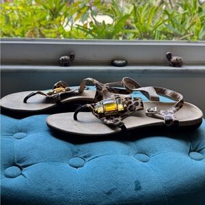 Vionic Leopard Print Sandals with Yellow Accents